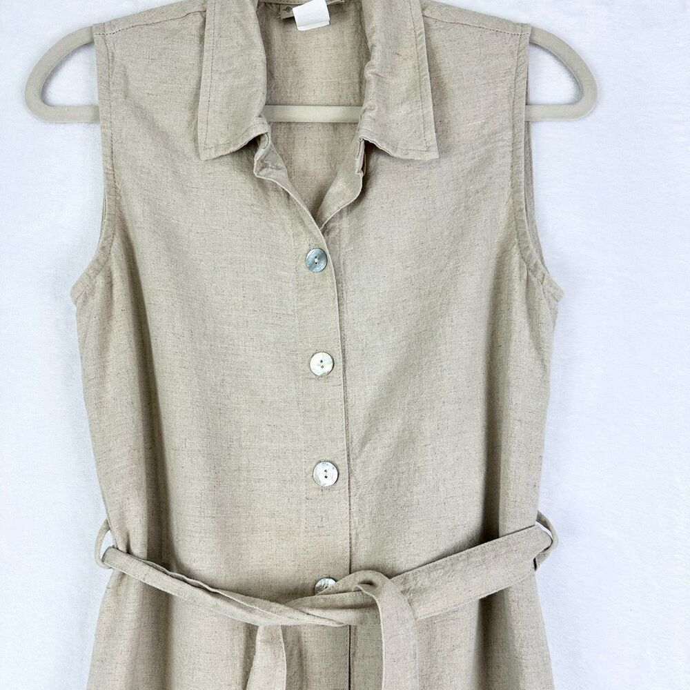 Vintage Rhythm Linen Blend Midi Shirt Dress Size 10 Petite Tie Waist Coastal - Picture 3 of 7
